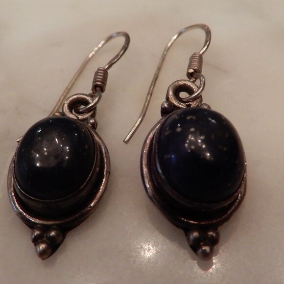 925 Silver and Blue Stone Dangle Earrings - Picture 1 of 5